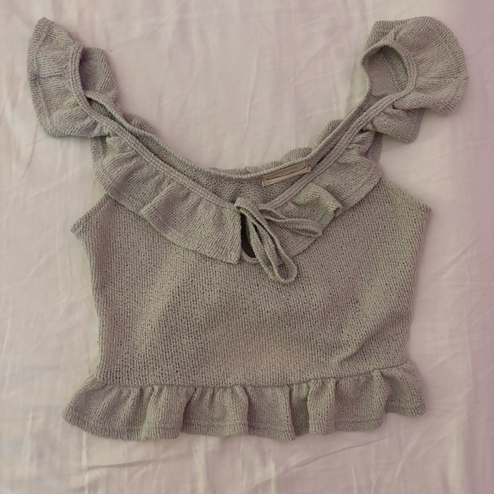 Flowy cute Grey knit crop top with ruffles & a tie